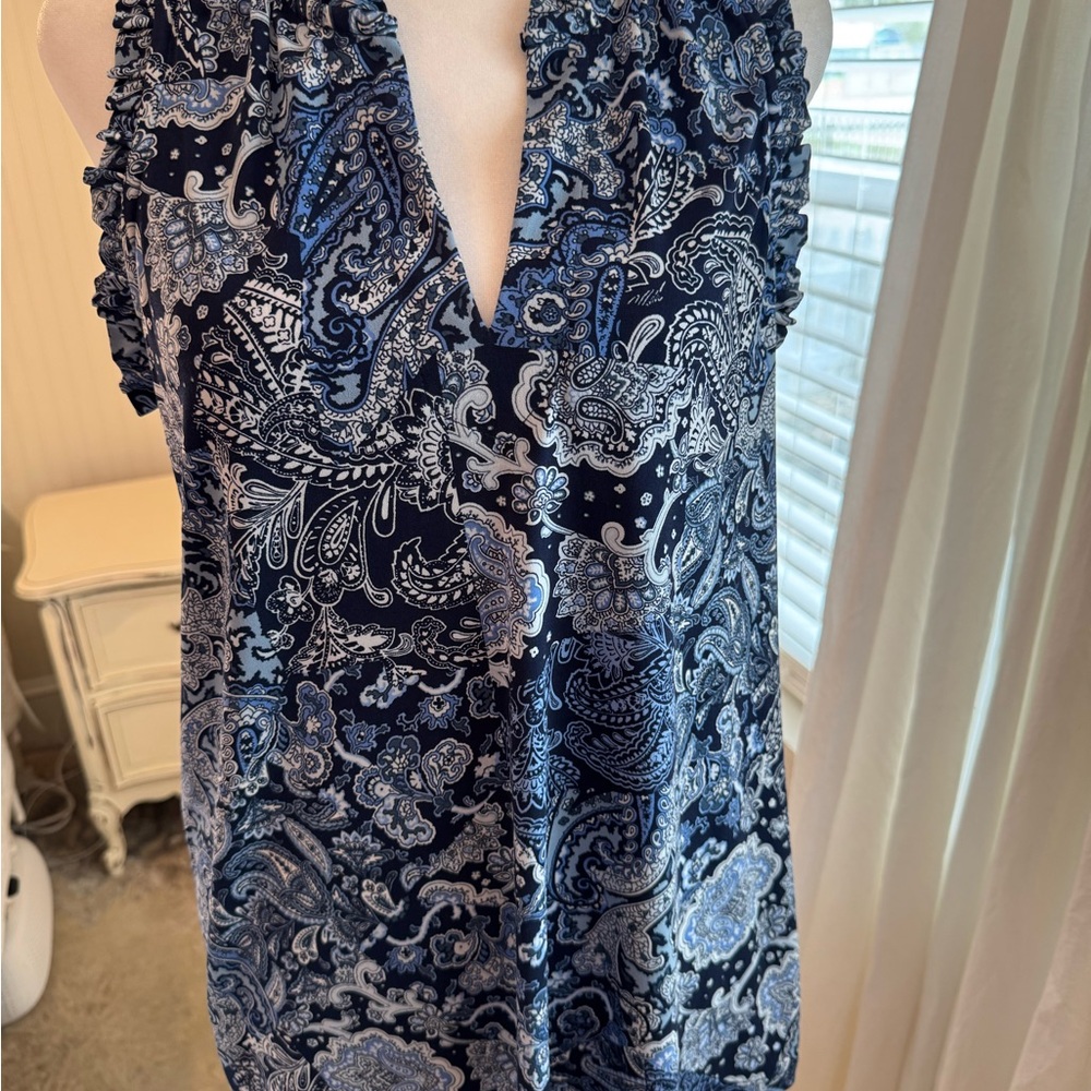 Navy and White Paisley Sleeveless Top